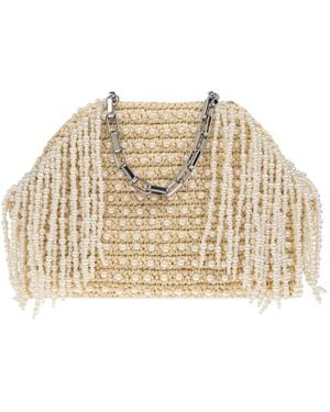 Self-Portrait Pearl-Embellished Tote Bag - Natural