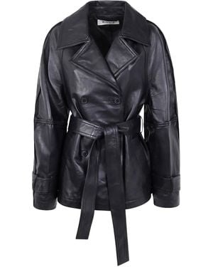 Rohe Belted Double-Breasted Leather Jacket - Black