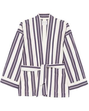 forte_forte Veste Rayée À Taille Ceinturée - White