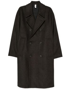 Hevò Herringbone Double-Breasted Coat - Black
