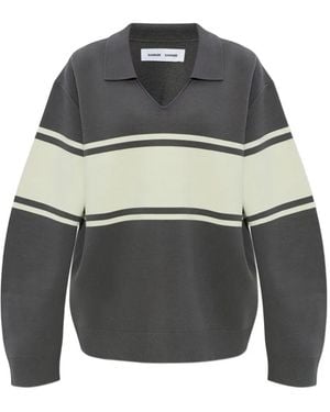 Samsøe & Samsøe Saanne Striped Collared Sweatshirt - Grey
