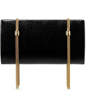 Elisabetta Franchi Python Texture Chain Clutch Bag - Black