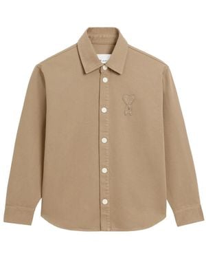Ami Paris Cotton Knitted Ami De Coeur Overshirt - Natural