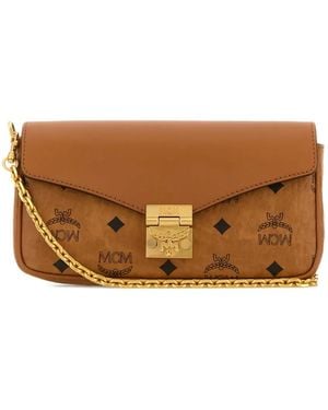 MCM Mini Tracy Logo Chain Leather Cross Body Bag - Brown