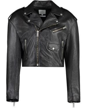 Halfboy Cropped Biker Leather Jacket - Black