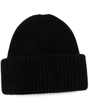 Soft Goat Ribbed-Knit Beanie Hat - Black