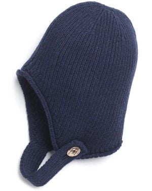 Barrie Strap-Detail Ribbed Beanie - Blue