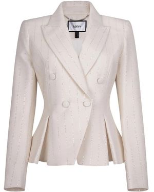 Nissa Gestreepte Blazer Met Dubbele Rij Knopen - Wit