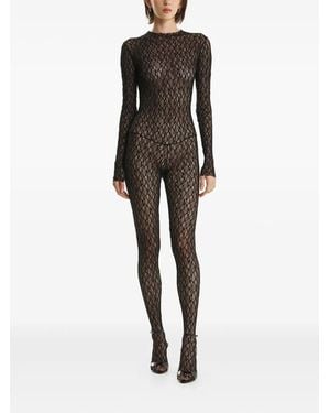 2310 STUDIO Lace-Pattern Long-Sleeve Jumpsuit - Black