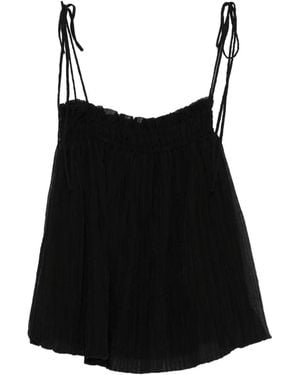 ELEH Pleated Tie-Shoulder Straps Top - Black