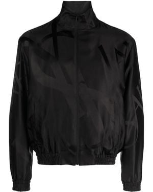 Saint Laurent Silk Zip-Up Logo Jacket - Black