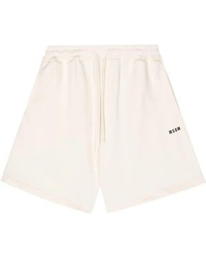 MSGM Logo-Print Cotton Track Shorts - Natural