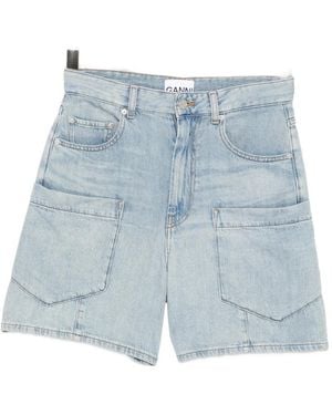 Ganni Patch-Pocket Denim Shorts - Blue