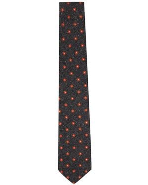Kiton Floral-Embroidered Textured-Finish Tie - White