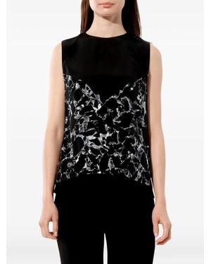 Balenciaga Marble-Print Sleeveless Blouse - Black
