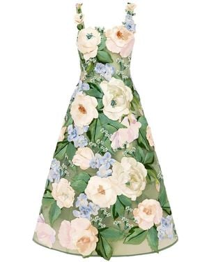 LEO LIN Beatrice Floral-Embroidered Dress - Green