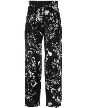 Victoria Beckham Floral-Print Silk Trousers - Black