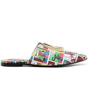 Moschino Comics-Print Flat Slippers - Green