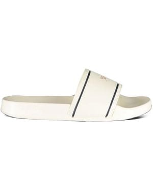 Tommy Hilfiger Logo-Print Stripe-Detail Slides - White