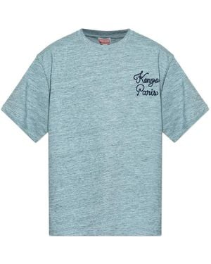 KENZO Chainstitch Logo-Embroidered T-Shirt - Blue
