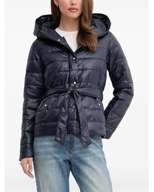 Sisley Hooded Belted Puffer Jacket - Blue