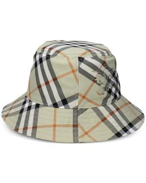 Burberry Checked-Pattern Logo-Embroidered Bucket Hat - Green