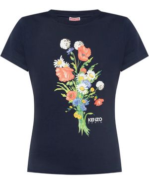 KENZO Floral-print T-shirt - ブルー