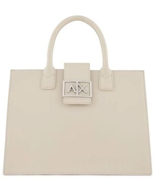 ARMANI EXCHANGE ロゴプレート ハンドバッグ - ナチュラル