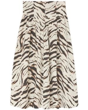 Ganni Zebra-Print Gathered Maxi Skirt - White