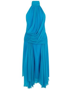 Alberta Ferretti Draped Asymmetrical-Hem Dress - Blue