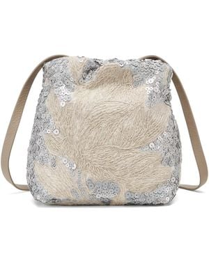 Brunello Cucinelli Sequin-Embellished Linen Shoulder Bag - Natural