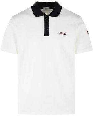 Moncler Contrast-Collar Logo Polo Shirt - White