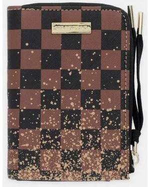 Sprayground Checkerboard-Print Shark-Embossed Wallet - Black