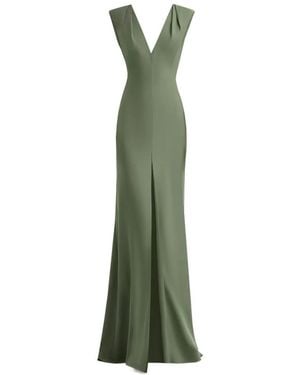 Gemy Maalouf Slim V-Neck Pleated Maxi Dress - Green