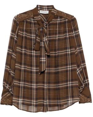 ERMANNO FIRENZE Check-Pattern Pussy-Bow Shirt - Brown