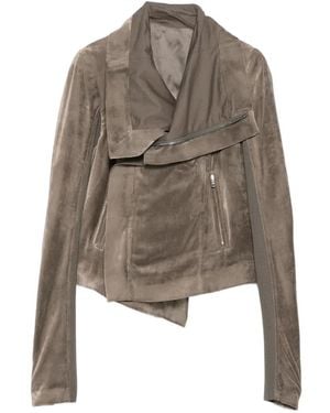 Rick Owens Asymmetric-Zip Velvet Jacket - Natural