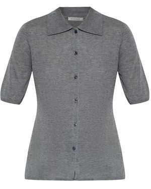 By Malene Birger Short-Sleeve Polo Top - Gray