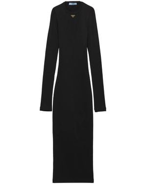 Prada Ribbed-Knit Midi Dress - Black