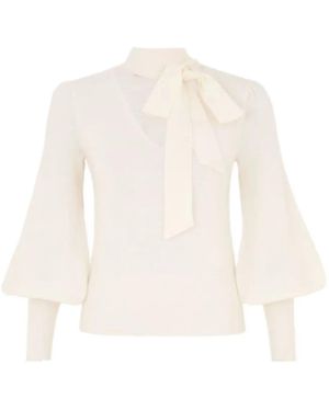 Zimmermann Neck-Tie Balloon-Sleeve Jumper - White