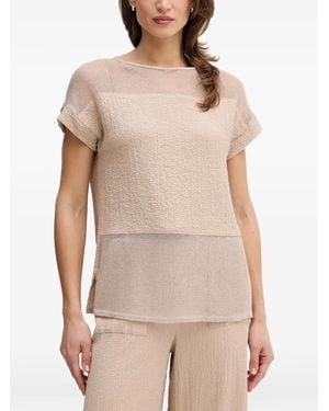 Joseph Ribkoff Mesh-Panelled Crinkle-Effect Top - Natural