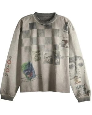 SAITOS Public Image Distressed Long-Sleeve T-Shirt - Grey