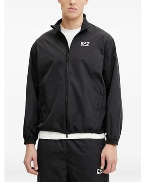 EA7 Logo-Print Zip-Up Jacket - Black