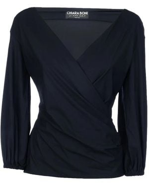 La Petite Robe Di Chiara Boni Eliza Wrap-Effect Three-Quarter Sleeve Top - Blue