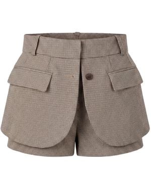 Monse Jacket-Hem Checked Mini Shorts - Grey