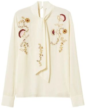 Twinset Blouse En Crêpe De Chine Avec Broderie - White