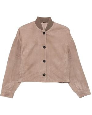 Brunello Cucinelli Button-Up Leather Jacket - Natural