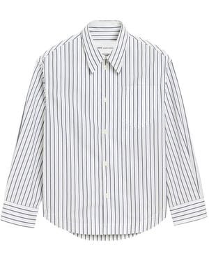 Ami Paris Camisa Ami De Coeur A Rayas - Blanco