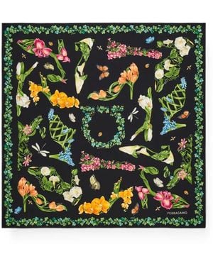 Ferragamo Eden Shoes Print Silk Scarf - Green