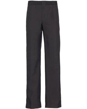 Prada Logo-Embroidered Silk Trousers - Blue