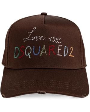 DSquared² Logo-Embroidered Distressed Baseball Cap - Brown